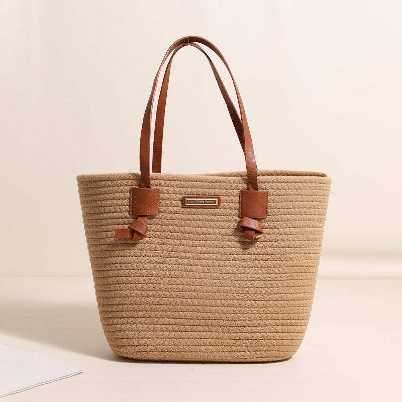 One Shoulder Cotton Thread Woven Bag Large Capacity Tote Straw Bag Vacation Beach Women Bag Bella Mia