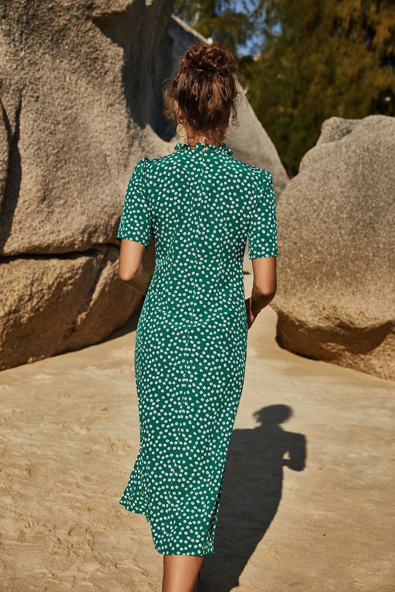 Summer Women Clothing Slimming Sheath Slit Slim-Fitting Floral Short Sleeve Vacation Large Swing Dress Bella Mia