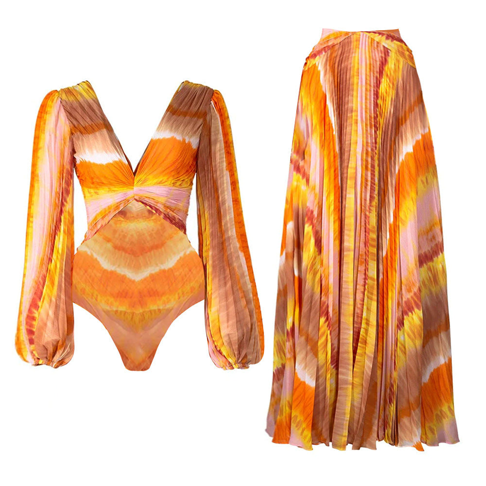 V Neck Long Sleeve One Piece Swimsuit Women Vacation Beach Bella Mia