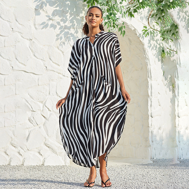 Rayon Breasted Shirt Beach Cover up Long Vacation Dress Swimsuit Outwear Blouse Bella Mia