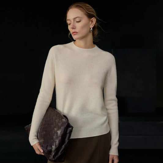 Wool Solid Color Sweater Women Autumn Winter Warm Elegant Half Turtleneck Knitted Long Sleeved Top Bella Mia
