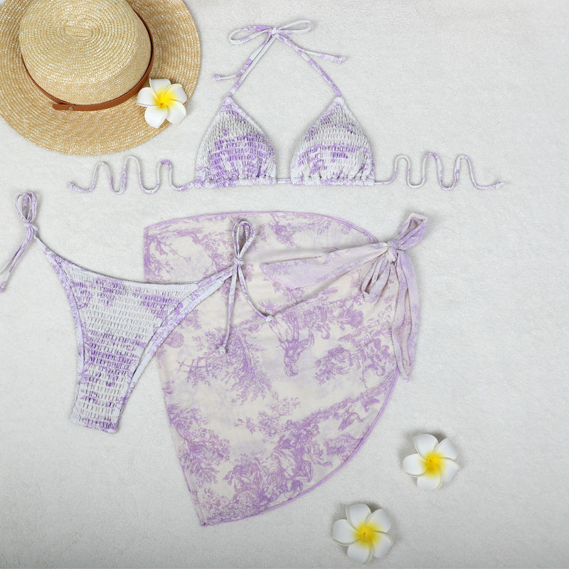 Printed Bikini Three Piece Gauze Skirt Split Sexy Vacation Bikini Swimsuit Bella Mia