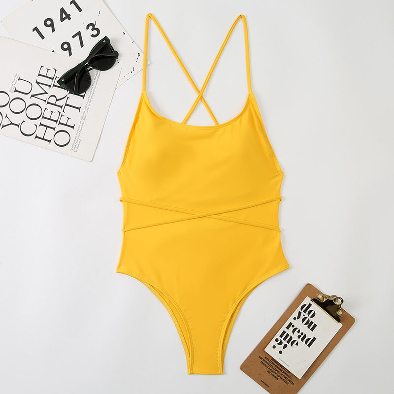 Sexy One Piece Nylon Multicolor Bikini Solid Color Tied Open Back Swimsuit Swimsuit Bella Mia