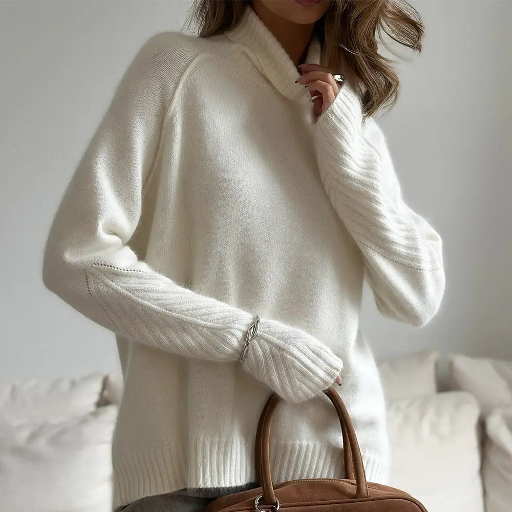 Autumn Winter White Knitwear Loose Casual Knitted Sweater for Women Bella Mia