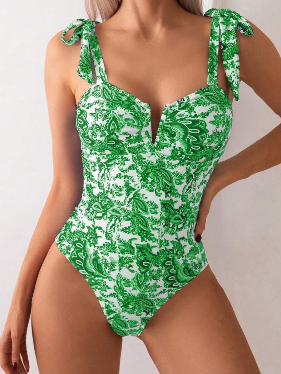 Bikini Siamese Conservative Swimsuit Digital Printed Belly Covered Slimming V Neckline Swimsuit Bella Mia