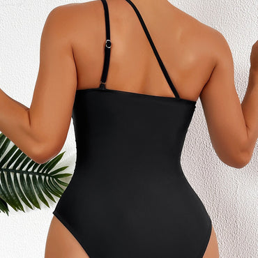 Solid Color One Shoulder Sexy High Waist One Piece Bikini Swimsuit for Women