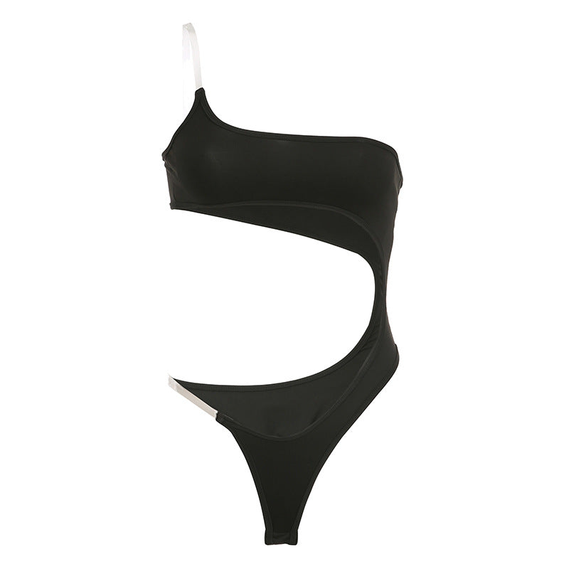 Sexy Jumpsuit See through Bra Straps Asymmetric Tube Top Hollow Out Cutout Seaside Vacation Swimsuit One Piece Bikini Bella Mia