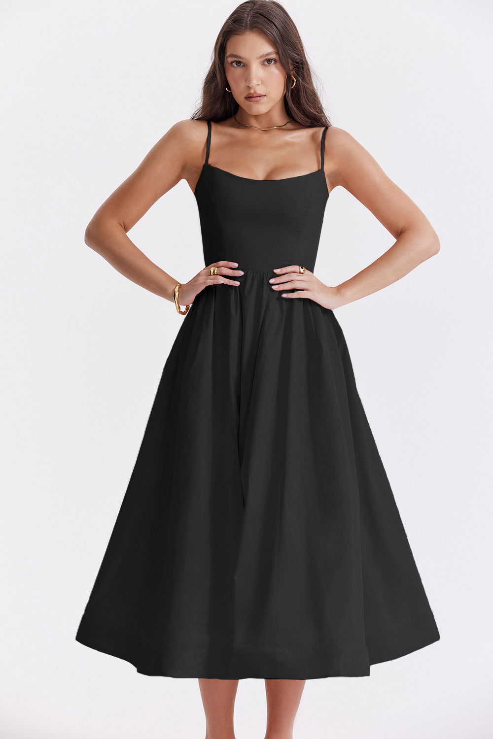 Women Clothing Solid Color Sexy Backless Spaghetti Straps Large Swing Dress Women Bella Mia