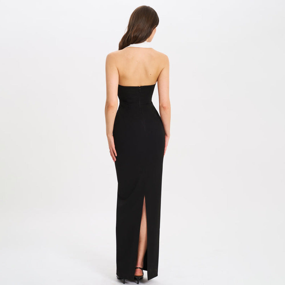 Spring Summer Elegant Collared Dress Sexy Backless Slit Slimming Dress Bella Mia