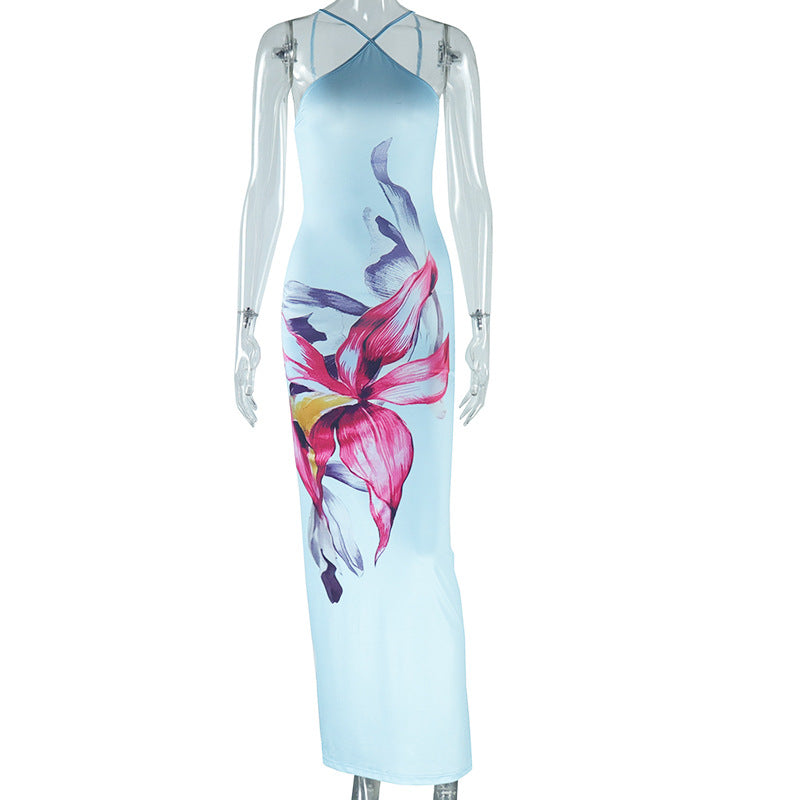 Women Clothing Printing Dress Sexy Halter Sleeveless Casual Vacation Trendy Dress Bella Mia