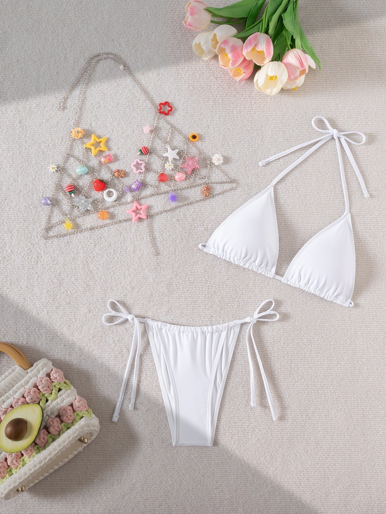 Sexy Split Swimsuit Rainbow Color Ornament Halter Bikini Swimsuit Ladies Bella Mia