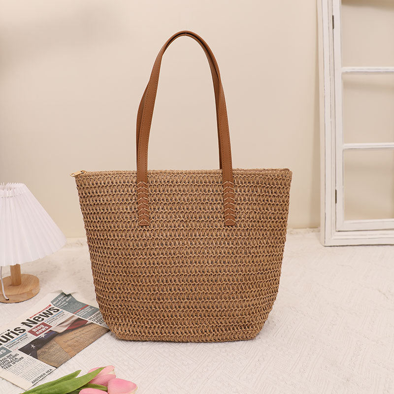 Simple Shoulder Large Capacity Straw Bag Women Summer Straw Bag Woven Bag Seaside Vacation Beach Bag Rattan Weave Bag Bella Mia