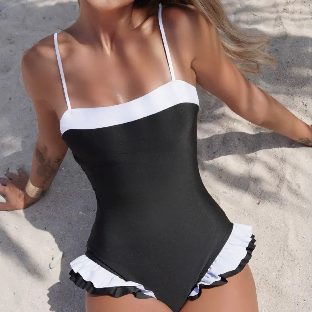 Sexy Solid Color One Piece Swimsuit Women Flounced Slim Slimming Swimsuit Bella Mia