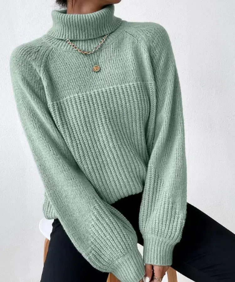 Textured Knit Turtleneck Sweater With Relaxed Fit For Everyday Wear Miss Sparkling