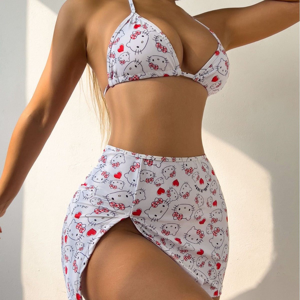 Kitty Cat Printed Three Piece Set Fresh Bikini Women Split Swimsuit Bella Mia