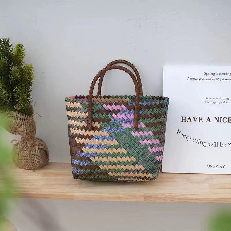 Retro Color Portable Straw Weaved Bag Square Hand Woven Bag Vacation Beach Bag Women Bag Bella Mia