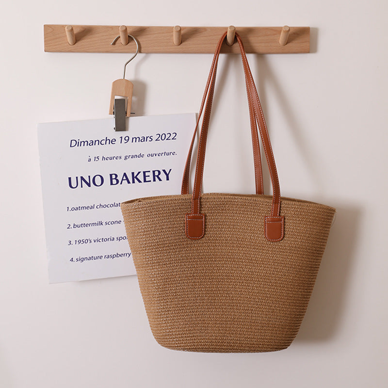 Simple Shoulder Straw Bag Woven Bag Summer Large Capacity Casual All Match Women Seaside Beach Rattan Woven Bag Bella Mia