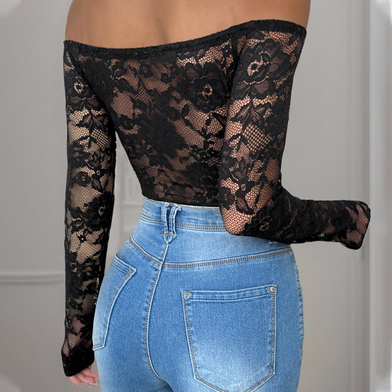 Fall Women Clothing Lace Stitching Long Sleeve Black Jumpsuit Bella Mia