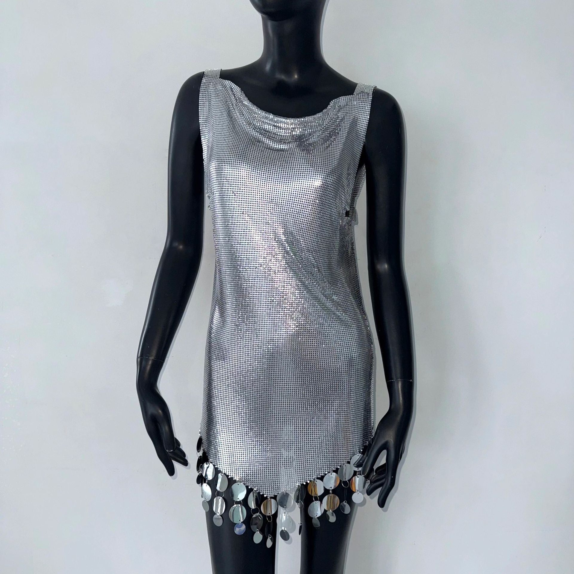 Sexy Sequined Nightclub Stage Costume Metal Stitching Vest Dress Music Festival Sexy Dress Bella Mia