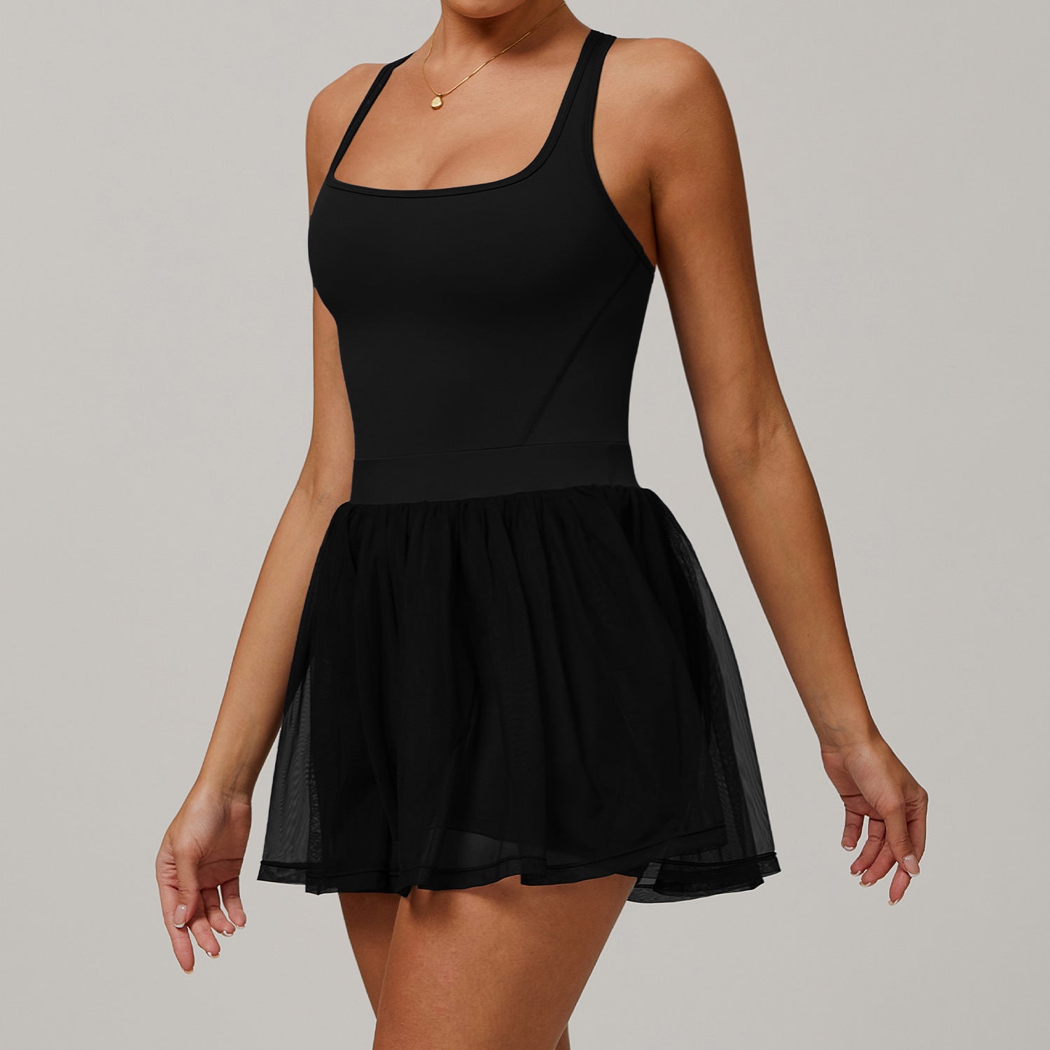 Faux Two Pieces Sustainable Recycled Dress Mesh Breathable Quick Drying Sports Running Anti Exposure Tennis Dress