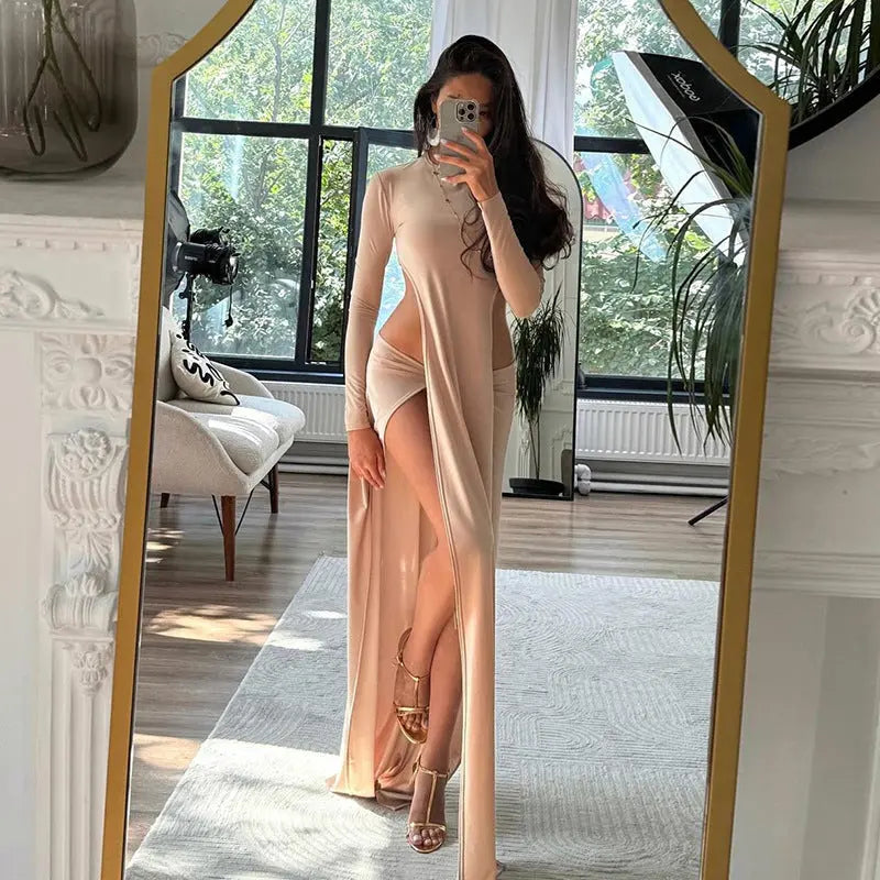 Women's Fall Round Neck Irregular Long Sleeve T Shirt And Maxi Skirt Set Bella Mia