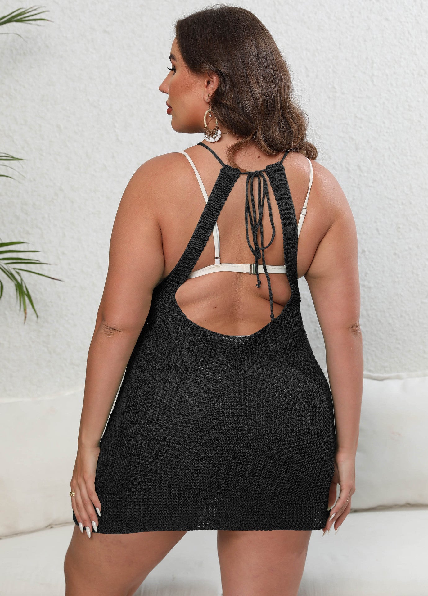 Women Beach Beach Cover Up Women Clothes Sexy Backless Woven Tied Dress Bella Mia