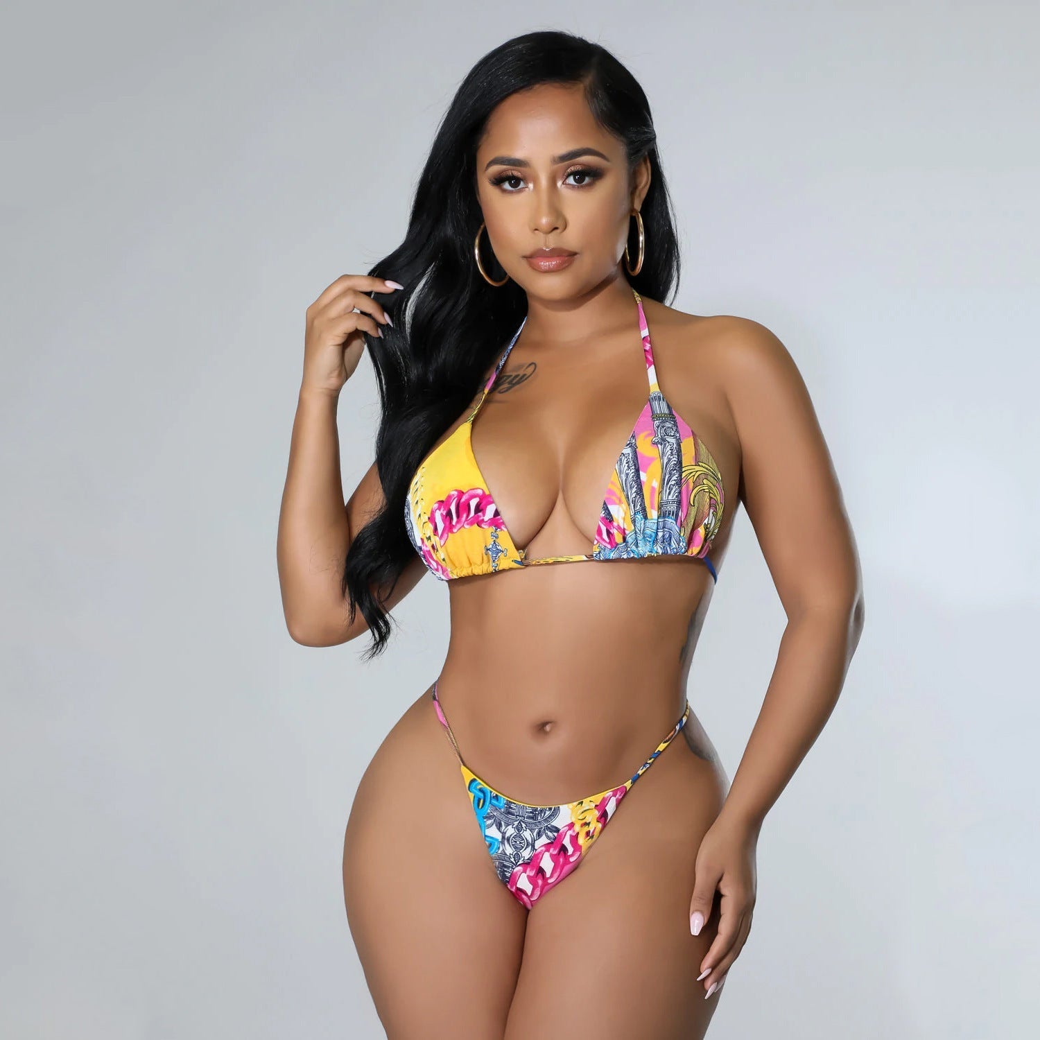 Summer Women Clothing Sexy Print Lace up Bikini Three Piece Set Bella Mia
