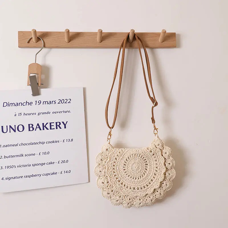 Lace Crossbody Cotton Thread Woven Bag Hollow Out Cutout Shoulder Straw Bag Vacation Beach Bag Women Bag Bella Mia