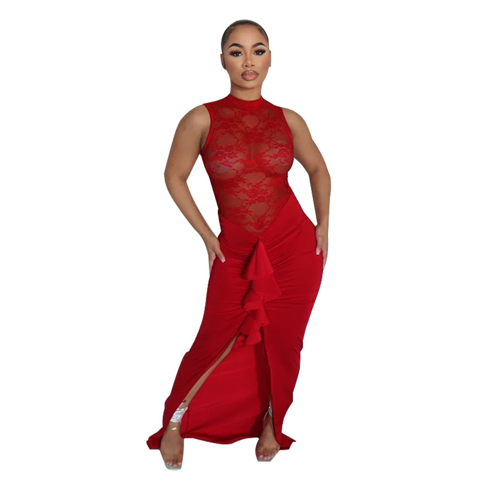 Sexy Women Clothing Sexy See through Lace Stitching Fishtail Dress Bella Mia