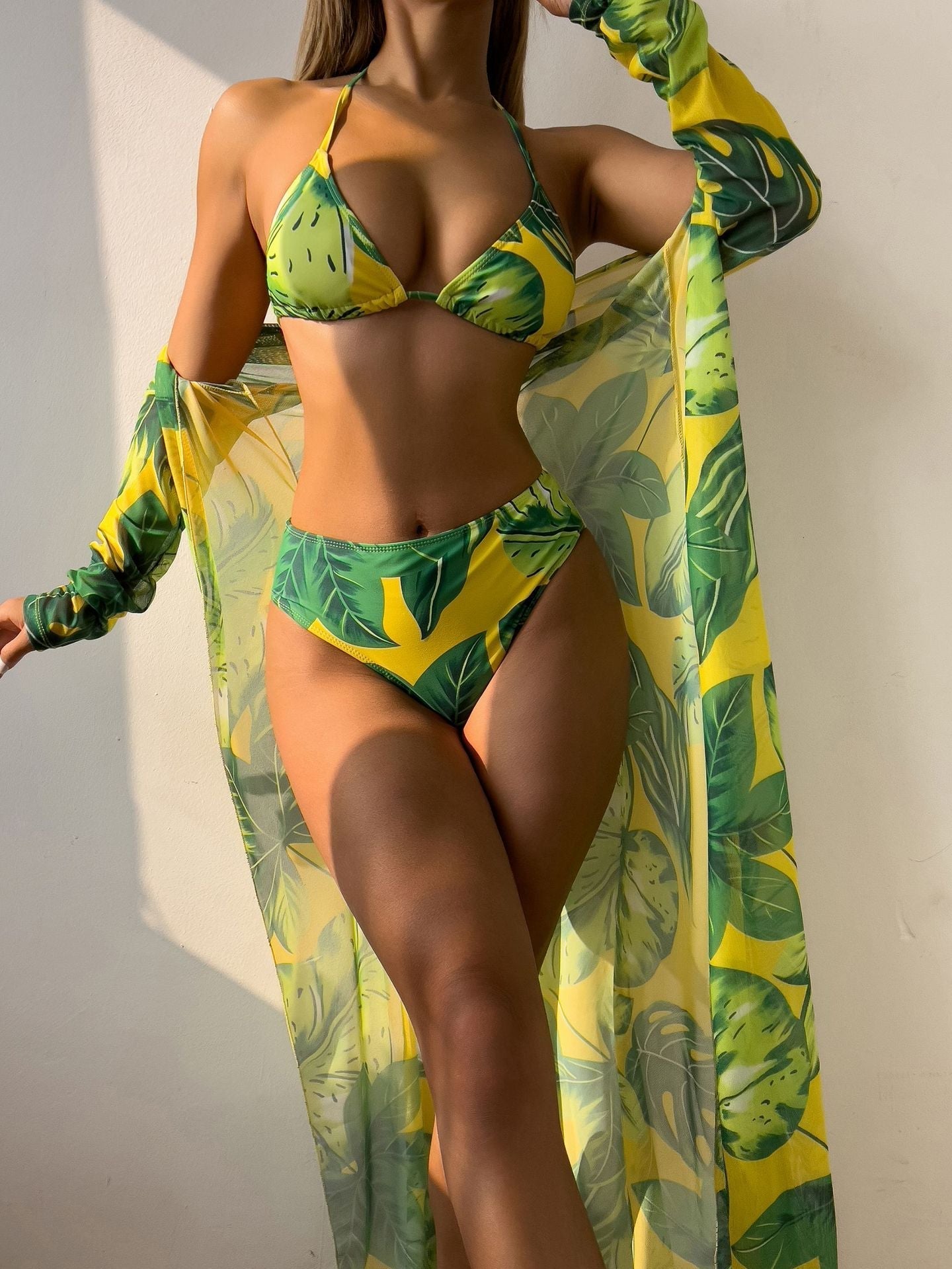 Printed Three Piece Set Mesh Shawl Bikini Swimsuit Swimwear Bella Mia