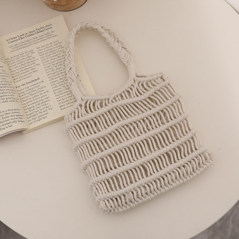 Fresh Hollow Out Cutout Cotton Thread Woven Bag Summer Idle Mesh Straw Bag Women Bag Seaside Vacation Beach Bag Bella Mia