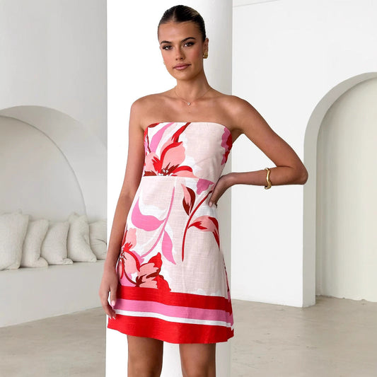 Women Dress Positioning Printed Sexy Chest Wrapped Mini Dress Bella Mia