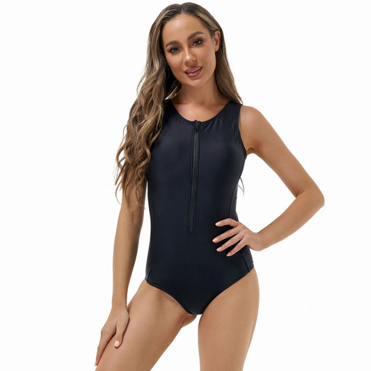 Ladies Surfing Suit Solid Color Sleeveless Triangle One Piece Swimsuit Conservative Swimwear Bella Mia