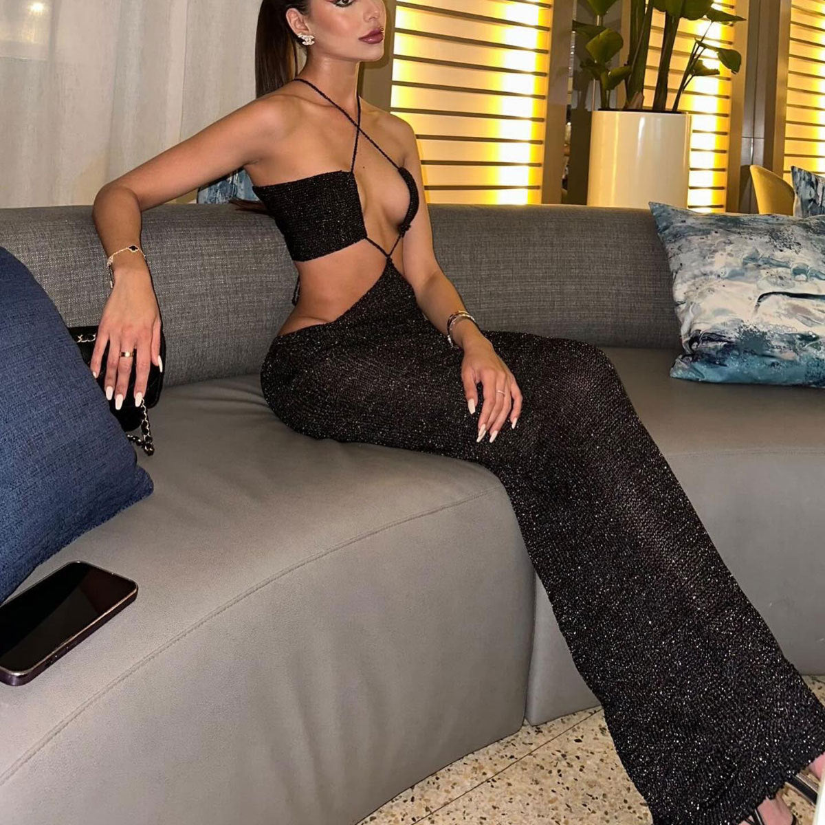 Sexy Cutout Siamese Beach Women Dress Solid Color Bella Mia