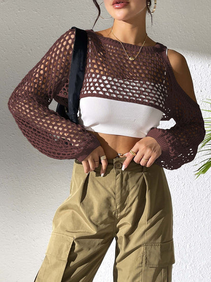 Women Clothing Sexy Cropped Hollow Out Cutout out Woolen Blouse Casual Fashionable Outerwear