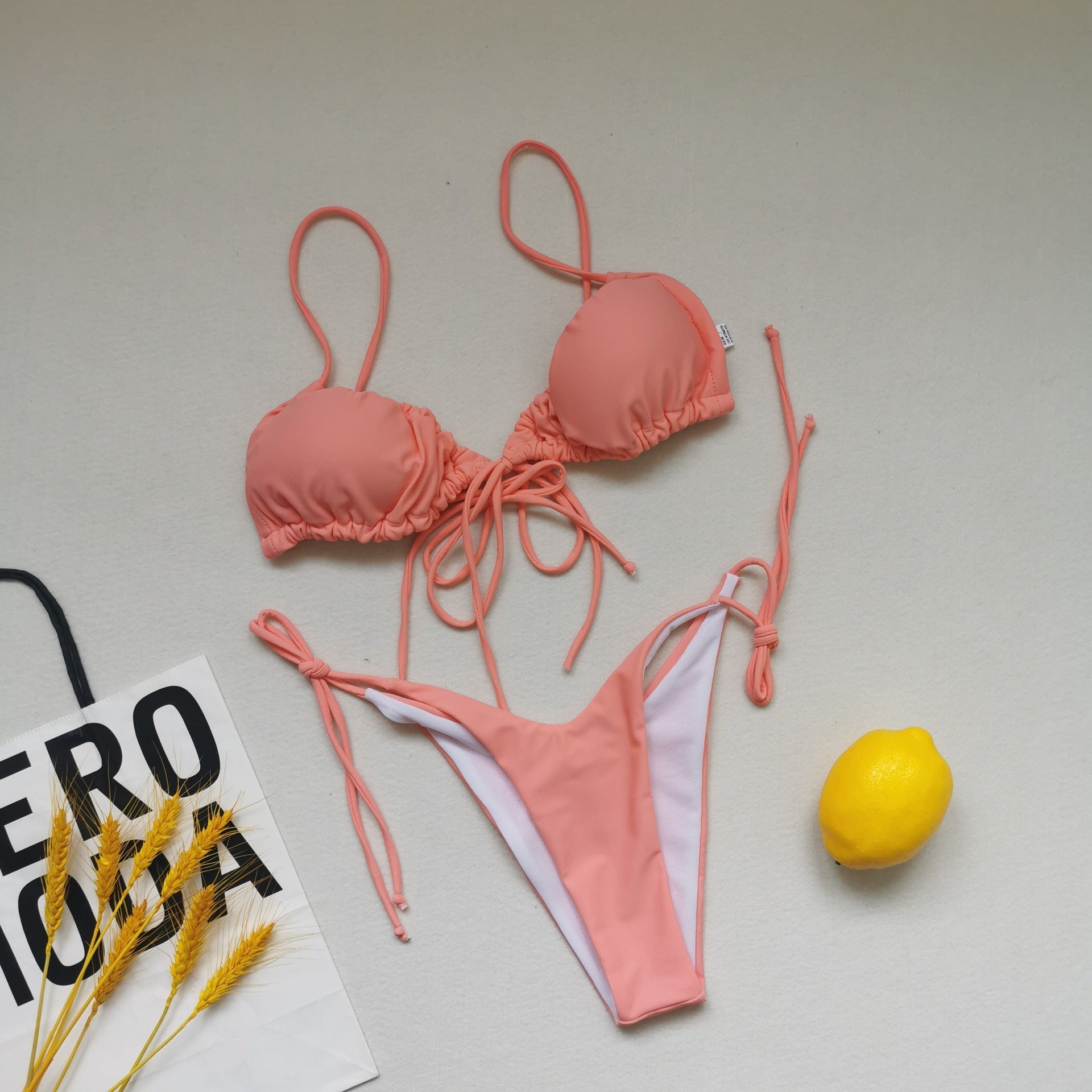 Sling Bandage Swimsuit Women Pleated Push up Drawstring Sexy Solid Color Bikini Swimsuit Bella Mia