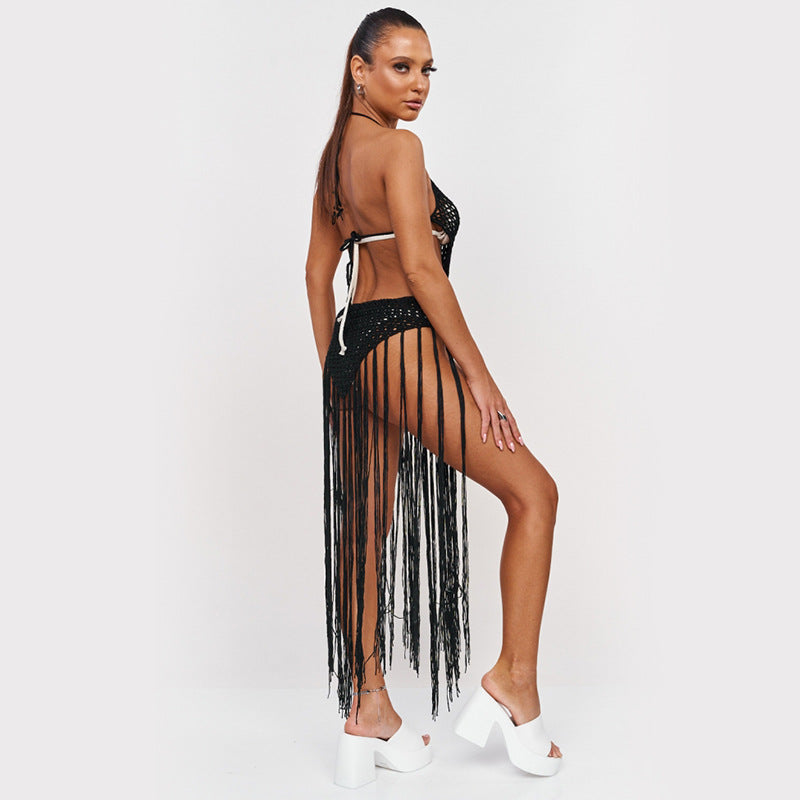 Sexy Hand Crocheting One Piece Tassel Beach Dress Backless Beach Bikini Cover up Sun Protective Clothing Bella Mia