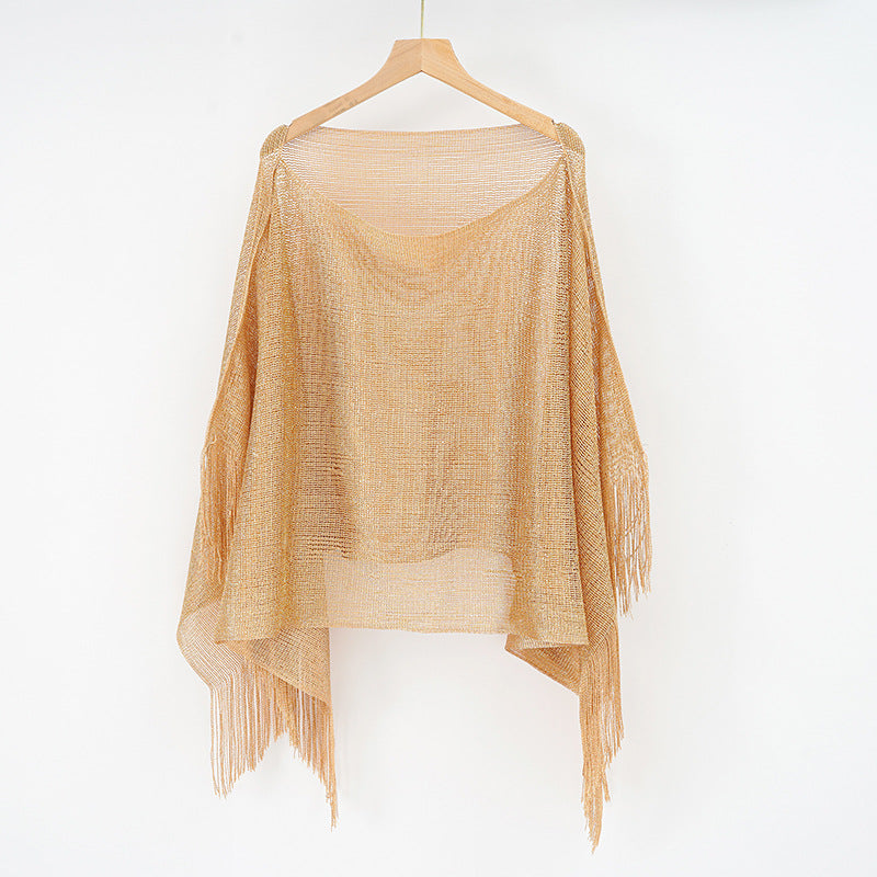 Summer Hollow Out Cutout Tassel Solid Color Blouse Shawl Tassel Scarf Bella Mia