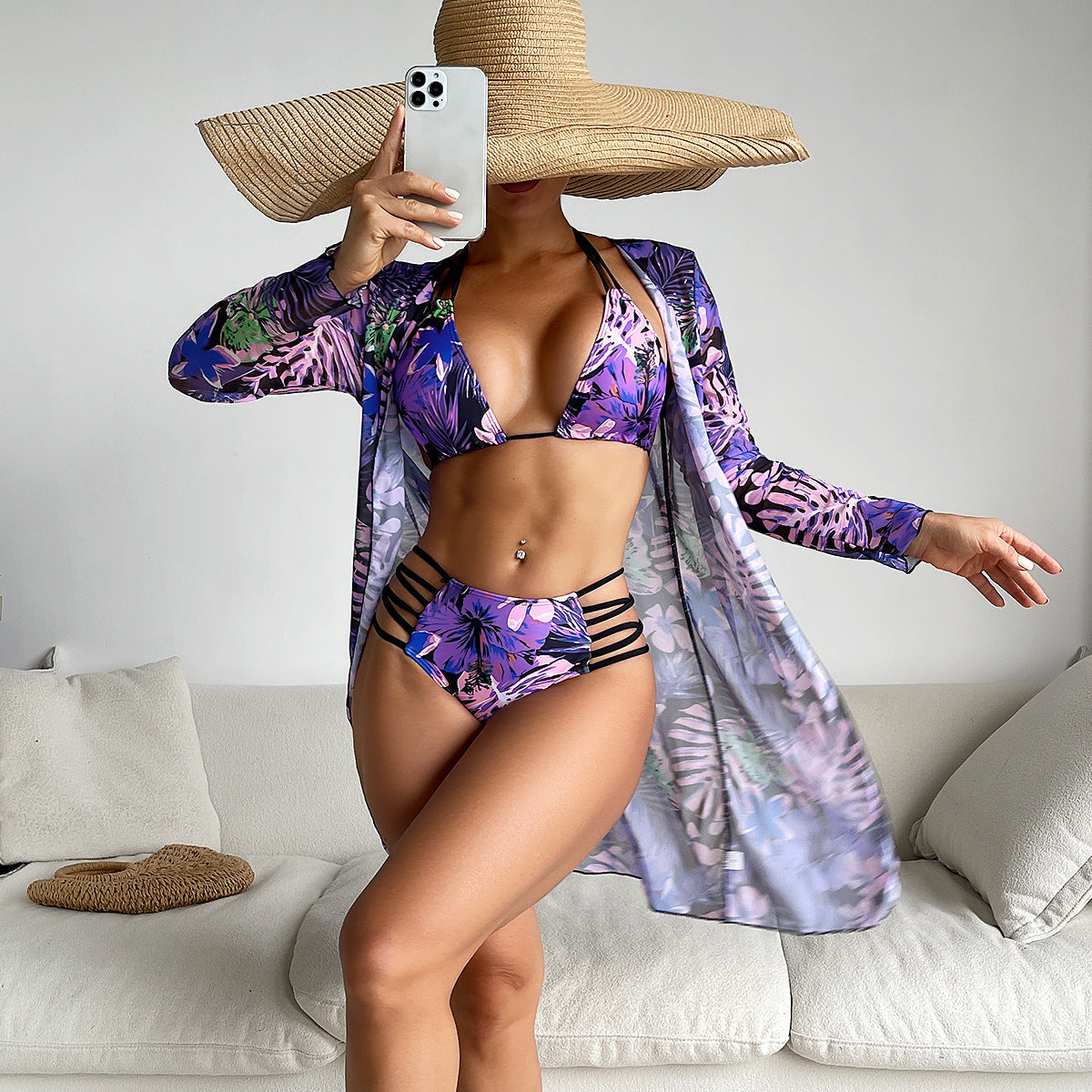 Swimsuit Women Split Three Piece Suit Internet Long Sleeves Printed Bikini Swimsuit Bella Mia