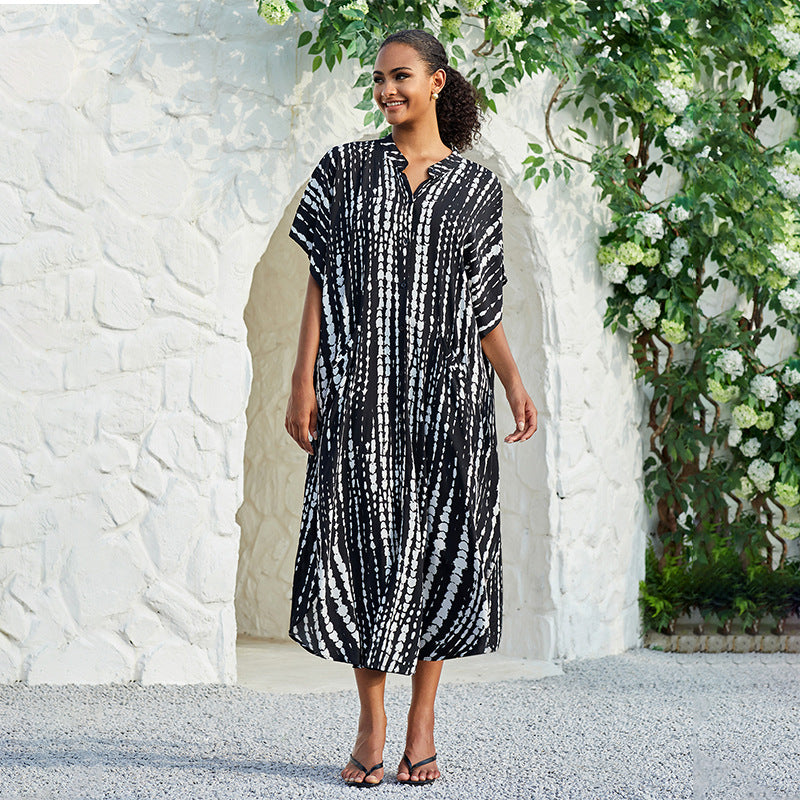 Rayon Breasted Shirt Beach Cover up Long Vacation Dress Swimsuit Outwear Blouse Bella Mia