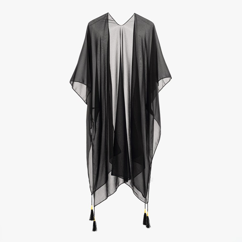 Seaside Blouse See Through Sexy Tassel Thin Cape Solid Color Travel Sun Protection Cardigan Bella Mia