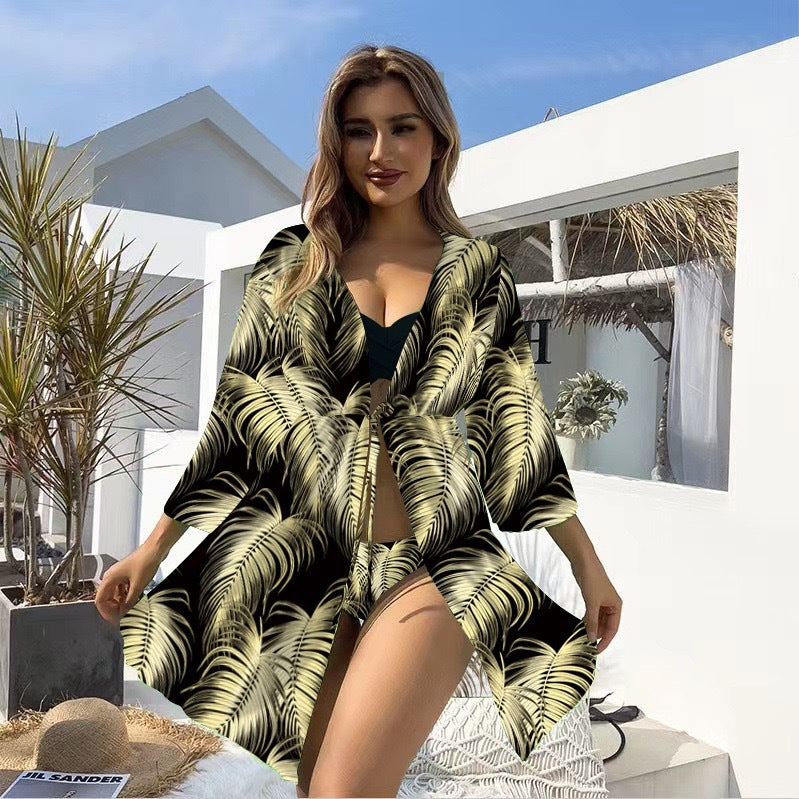 Bikini Three Piece Set Sunscreen Swimwear Mult Color Printed Long Sleeved Swimsuit for Women Bella Mia