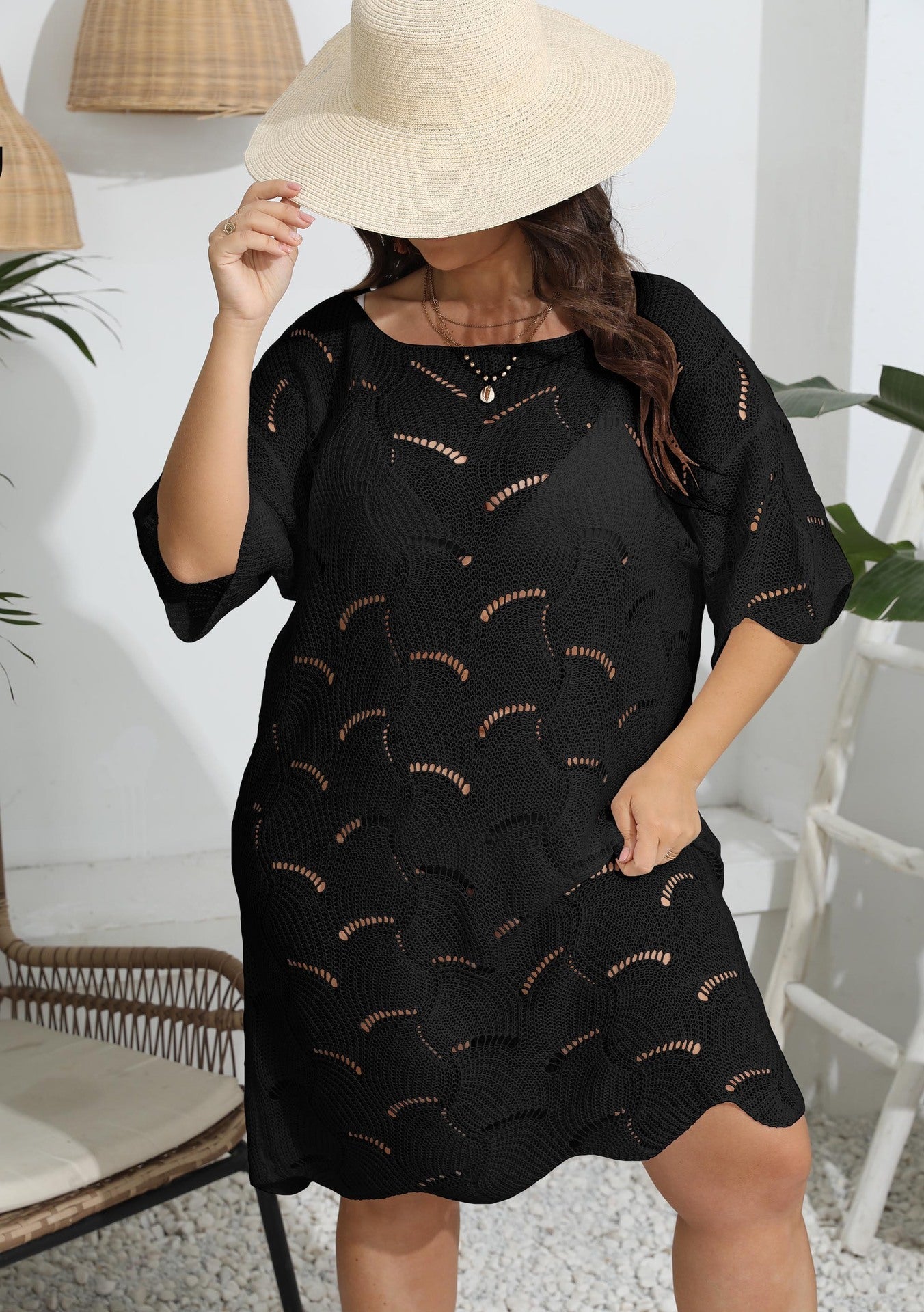 Beach Cover Up Women Clothes Sexy Off Neck Hollow Out Cutout Out Woven Beach Dress Bella Mia