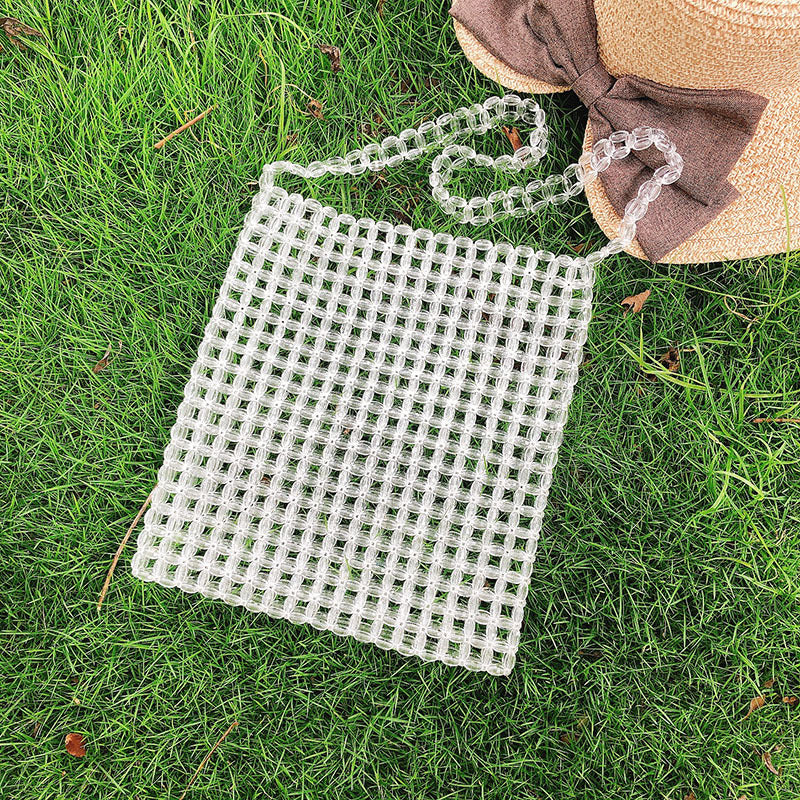 Transparent Square Beaded Bag Acrylic Hand Woven Bag Casual Hand Carrying Shoulder Bag Women Bella Mia
