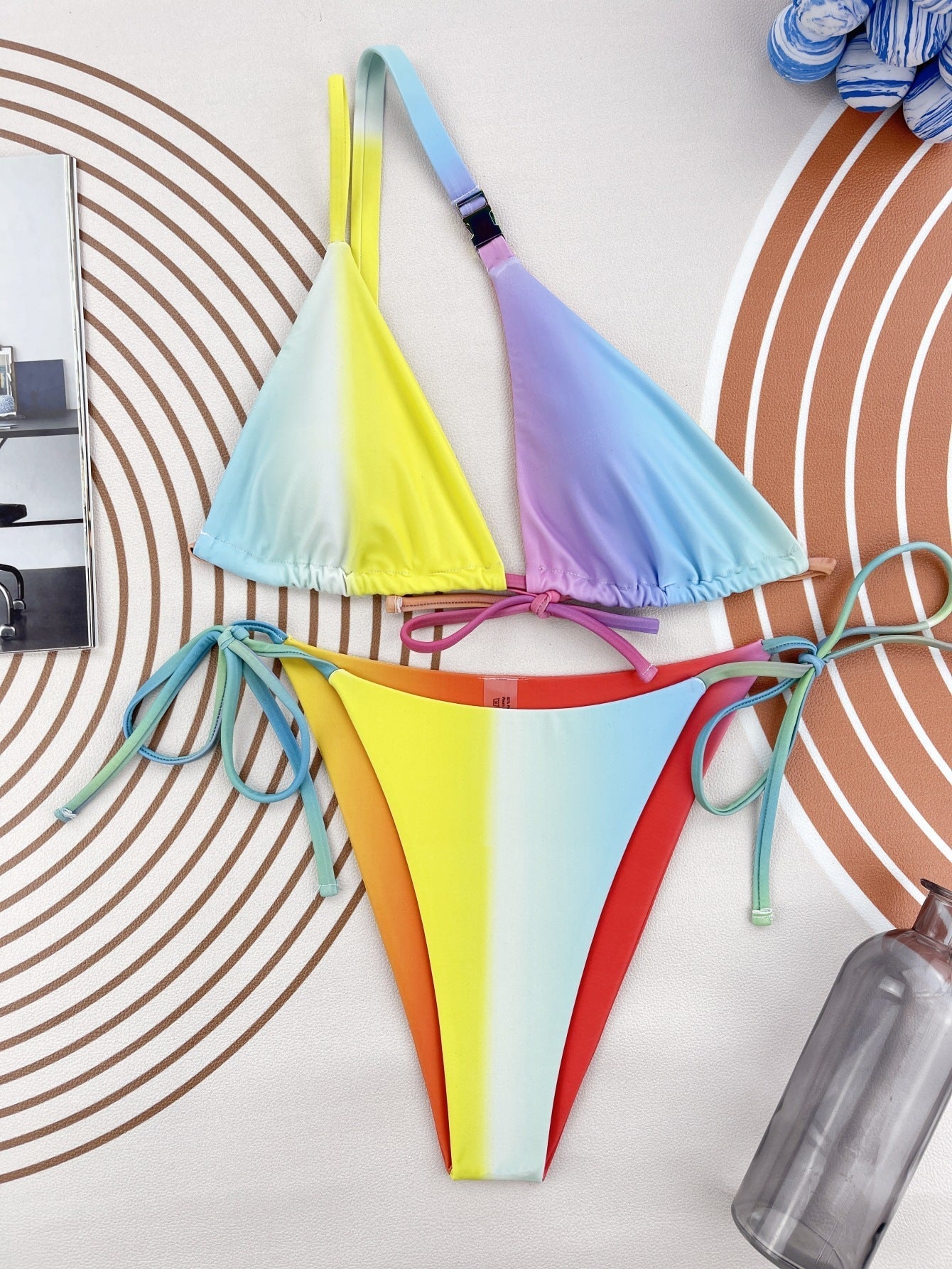 Rainbow Multicolor Sexy Bikini Oblique Shoulder Triangle Bag Swimsuit Swimwear Bella Mia