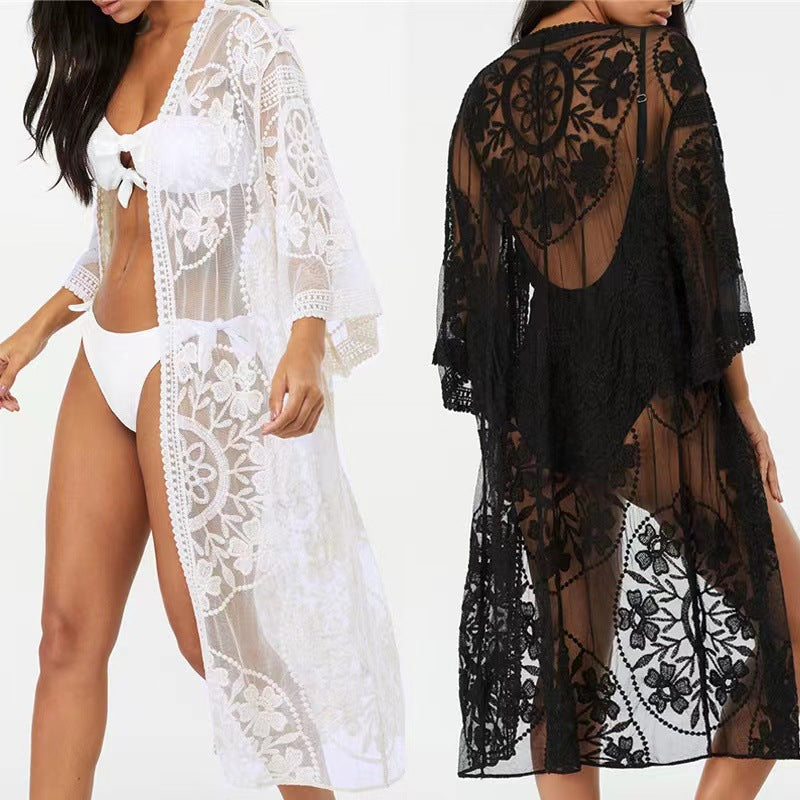 Lace Mesh Crochet Beach Cover up Seaside Vacation Bikini Sun Protection Clothing Bella Mia