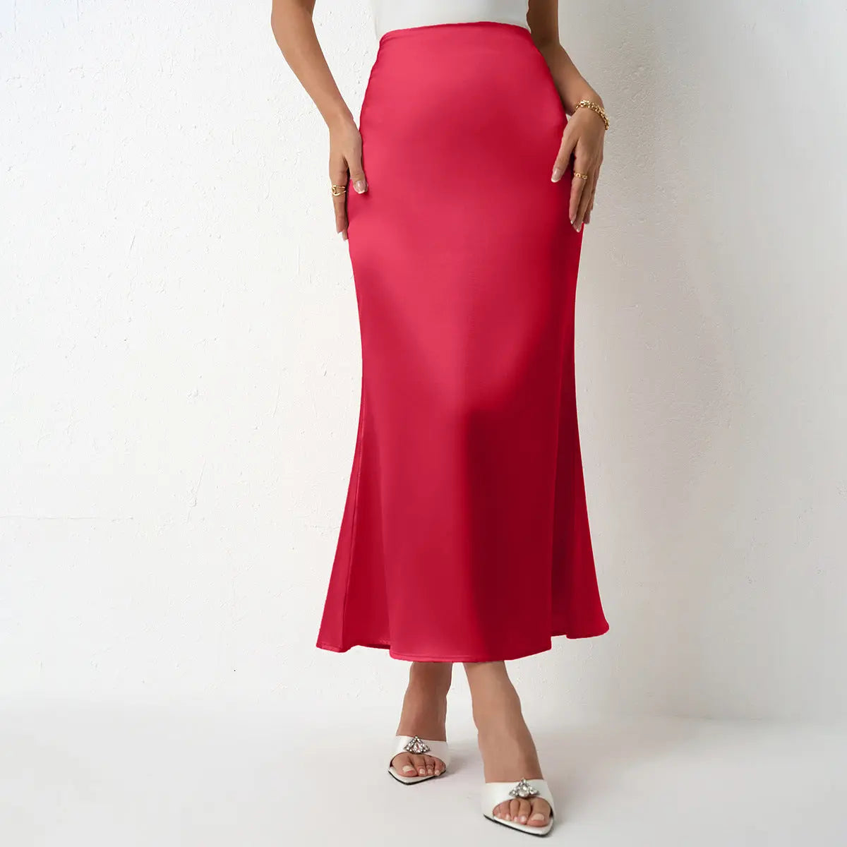 Women Clothing Spring Summer Slim Satin Skirt Satin Mid Length Sheath Fishtail Skirt Bella Mia