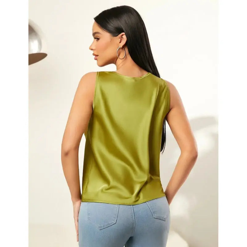 Summer Satin Pile Collar Solid Color Sleeveless Vest Women Sleeveless Blouse Bella Mia