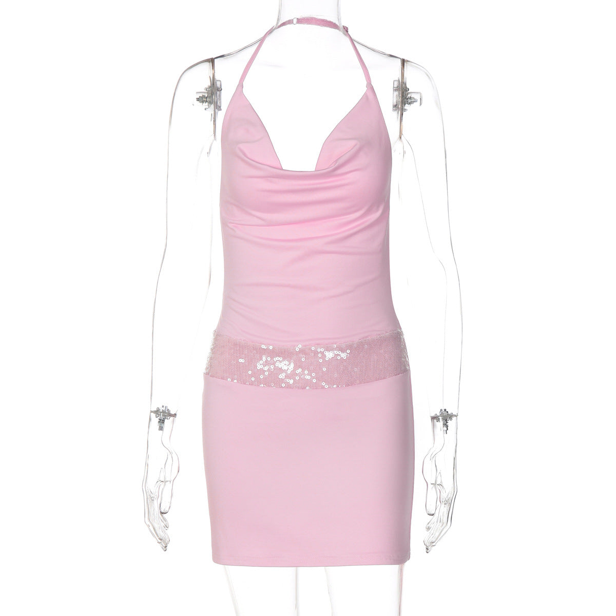 Women Clothing Summer Sexy Low Cut Swing Collar Halter Backless Skinny Sheath Dress