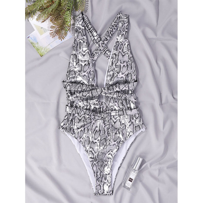 Bikini One-Piece Swimsuit Printed Serpentine Backless Tight Bikini Bella Mia